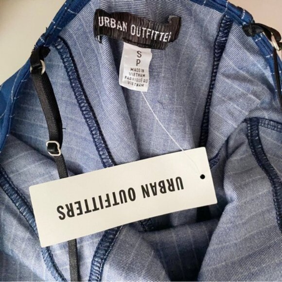 Urban Outfitters | Complex High Neck Mini Dress Blue Multi Pinstripe Stretch New - Picture 14 of 15